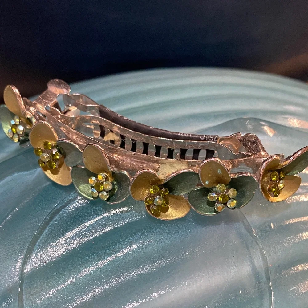 Floral Gold and Green Barrette 4 inches in length - Picture 3 of 7